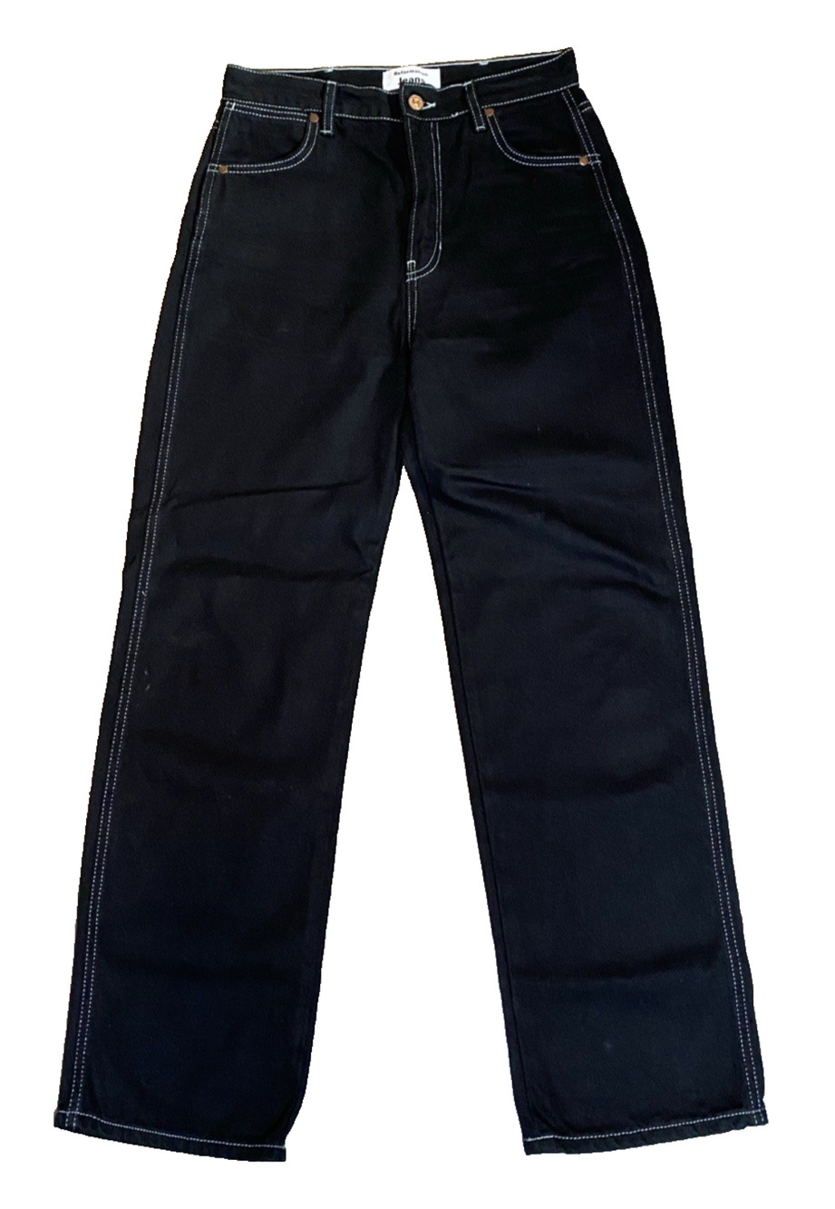 NWOT Reformation Cowboy High Rise Straight Jeans 27 Black Contrast Stitch Eco